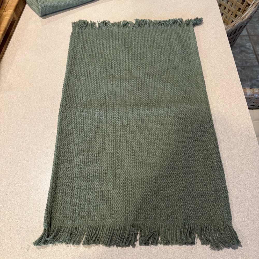 Olive Green Fringed Knit Placemats Set of 4